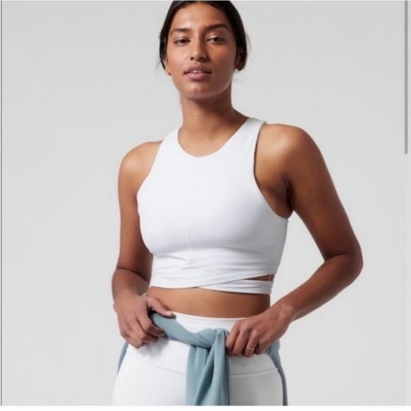 NWT ATHLETA CONSCIOUS CUT OUT CROP TOP HIGH NECK TANK WHITE - Picture 4 of 11